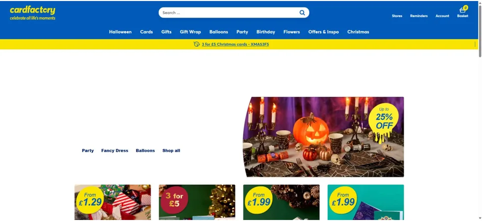 Retailer website preview for Card Factory in Haverfordwest