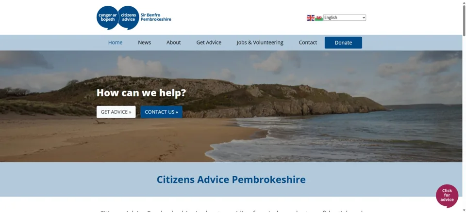 Website preview for Citizens Advice Pembrokeshire in Haverfordwest
