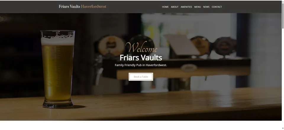 Website preview for Friars Vaults in Haverfordwest