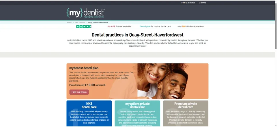 Website preview for mydentist, Quay Street in Haverfordwest