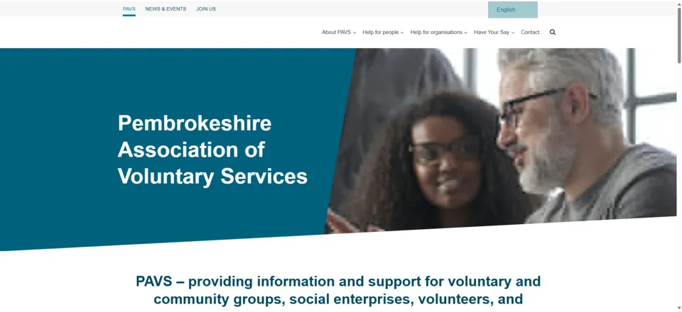 Website preview for Pembrokeshire Association of Voluntary Services in Haverfordwest