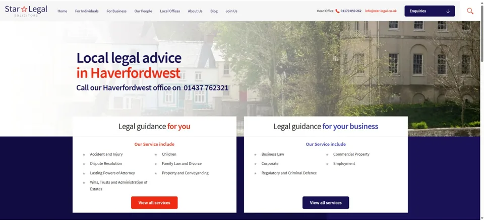 Website preview for Star Legal in Haverfordwest
