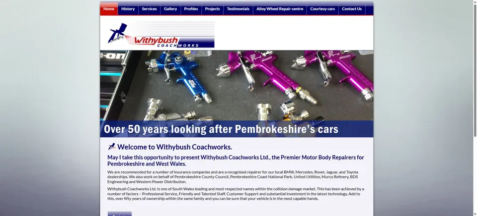 Website preview for Withybush Coachworks in Haverfordwest